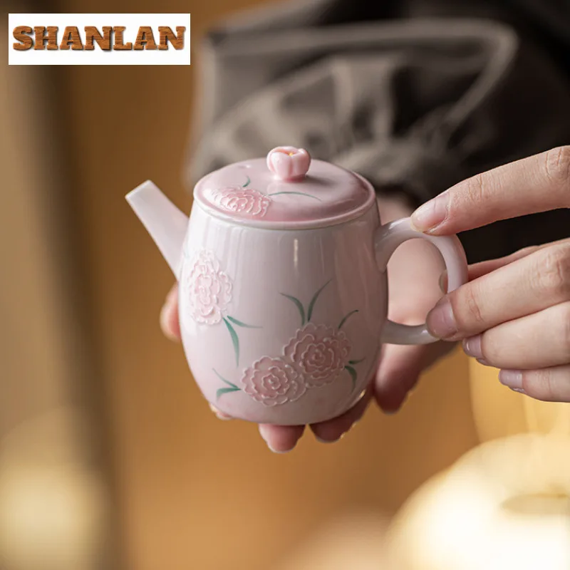 

110 мл розовая глазурь с ворсом, цветочный чайник, роскошный чайник, горшок для заварки чая, бытовой чайник с шариковым отверстием для сбора чая