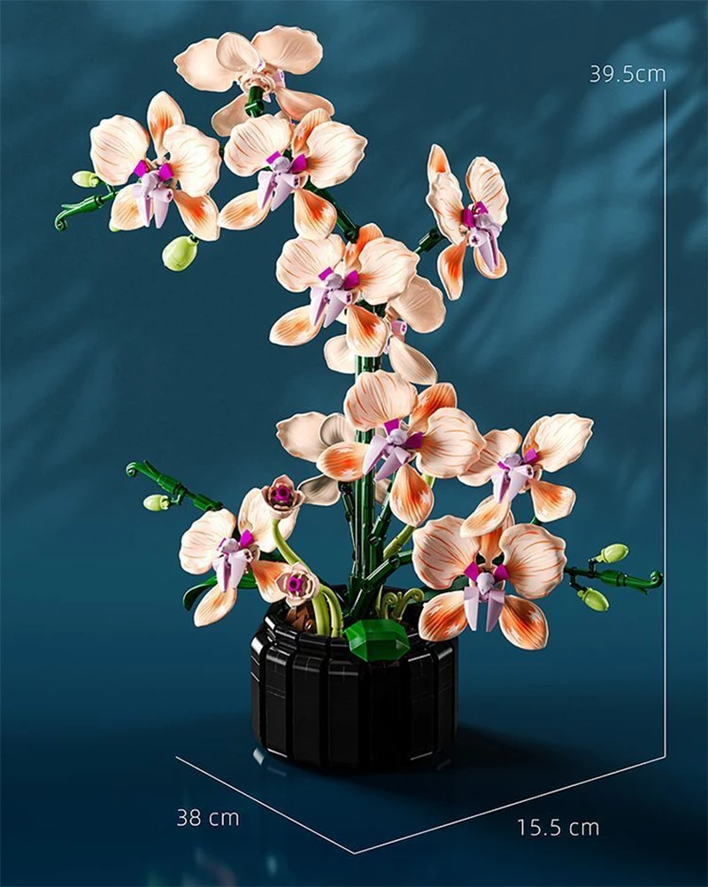 Kreativer Orchideen-Blumenstrauß, Blumen im Topf, Bausteine, unsterbliche Blume, Heim- und Schreibtischpflanzen-Dekoration, zusammenbaubares Baustein-Spielzeug, Geschenk für Teenager. – Detail 16