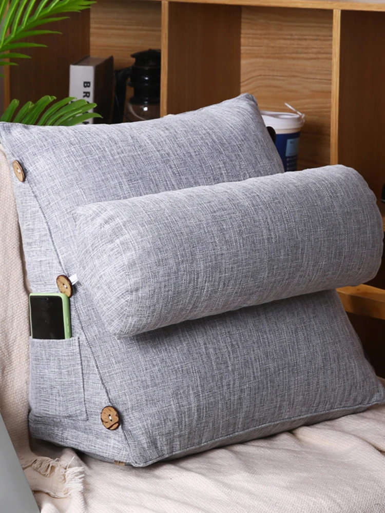 Japanese style household bedside cotton and linen triangular pillow with adjustable headrest