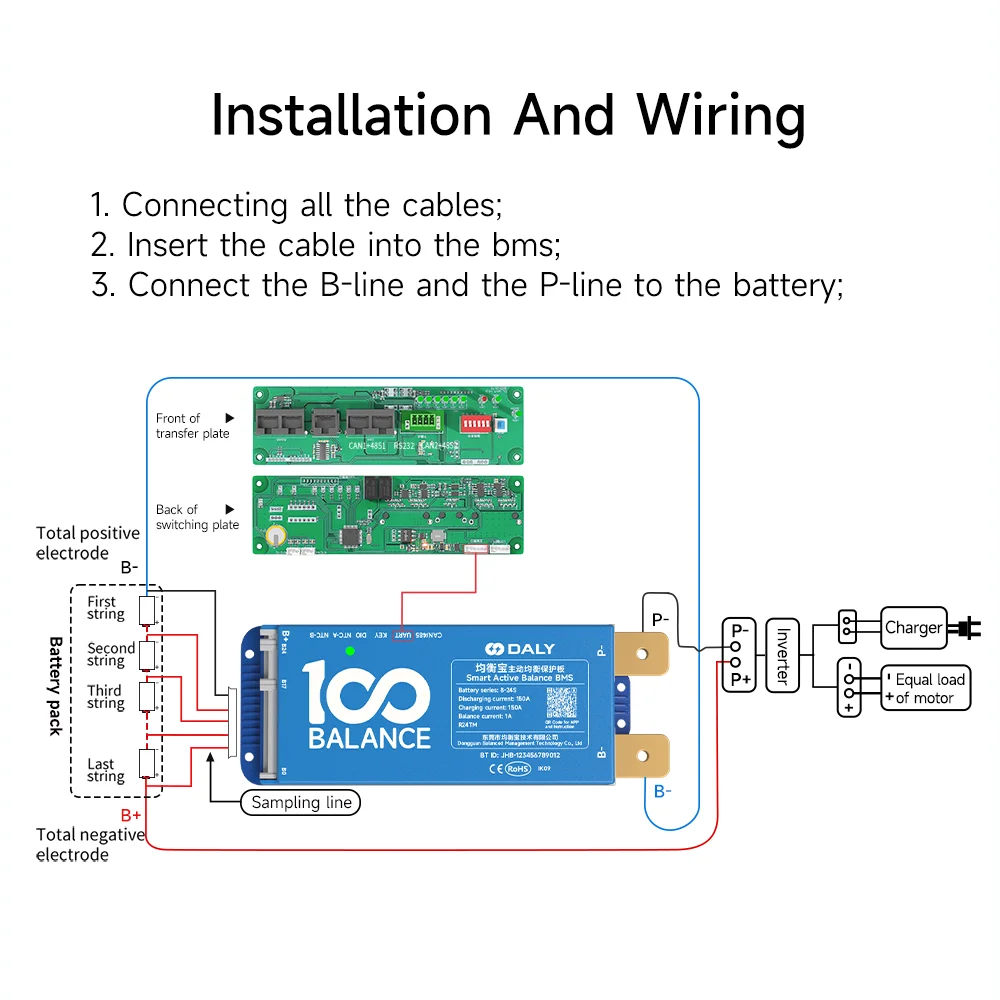 DALY 100 BALANCE Accessori Cicalino modulo riscaldamento interruttore a chiave WIFI rs485 UART CANBUS Bluetooth RS485 3.0 4.3 Dispaly