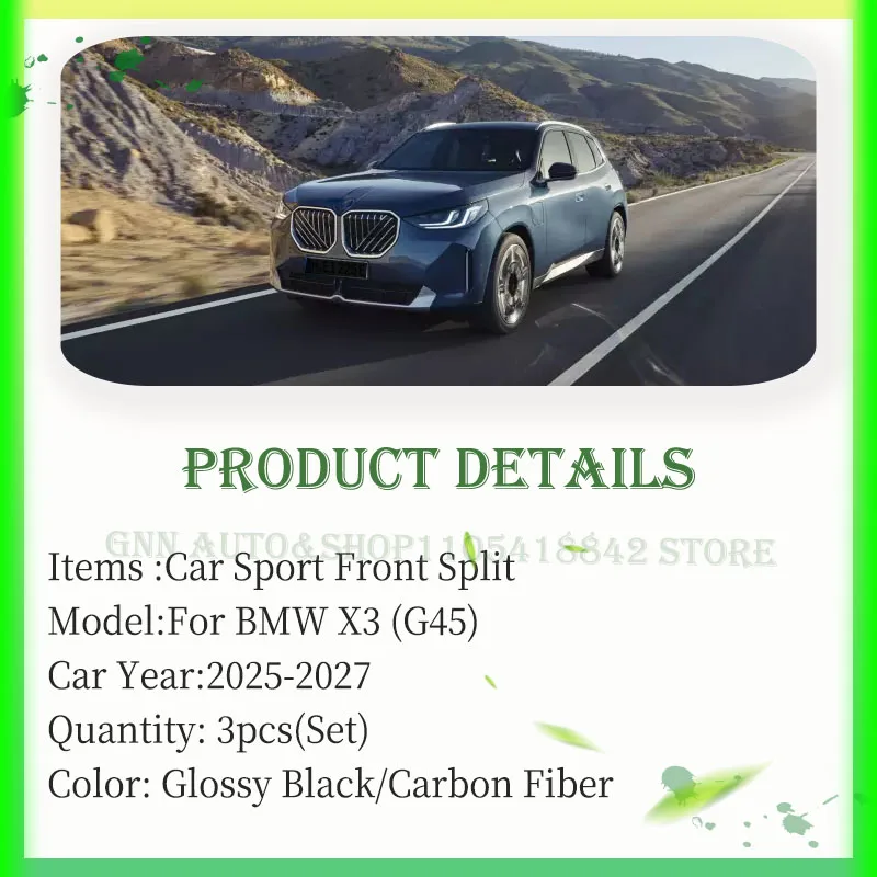 Car Front Bumper Split Lip For BMW X3 G45 2025-2027 ABS Modification Splitter Bumper Reinforcement Decoration Auto Molding Parts