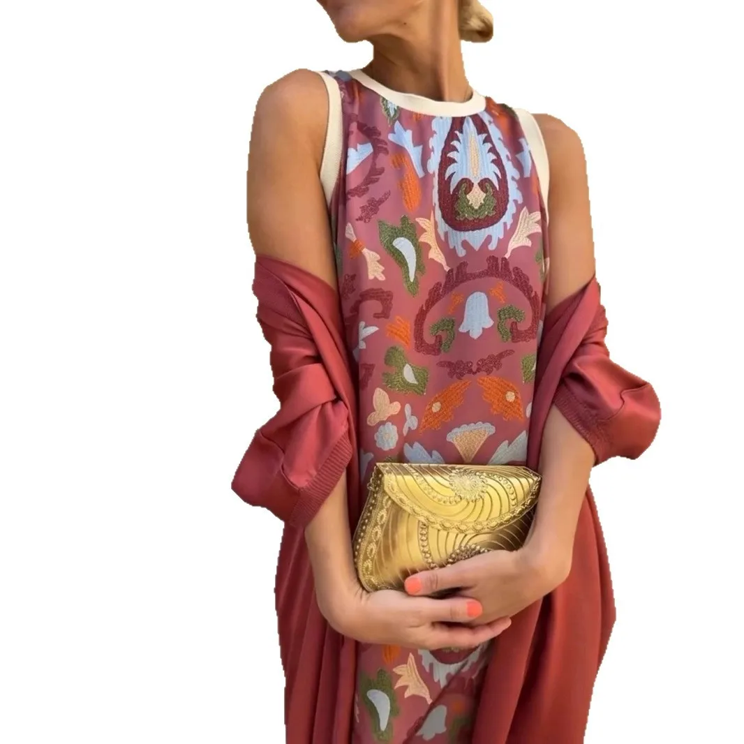 فساتين نسائية طقم مكون من قطعتين كاجوال كاجوال مطبوع عليه ألوان فضفاضة بدون أكمام فستان طويل بلون سادة معطف كارديجان مكون من قطعتين جديد