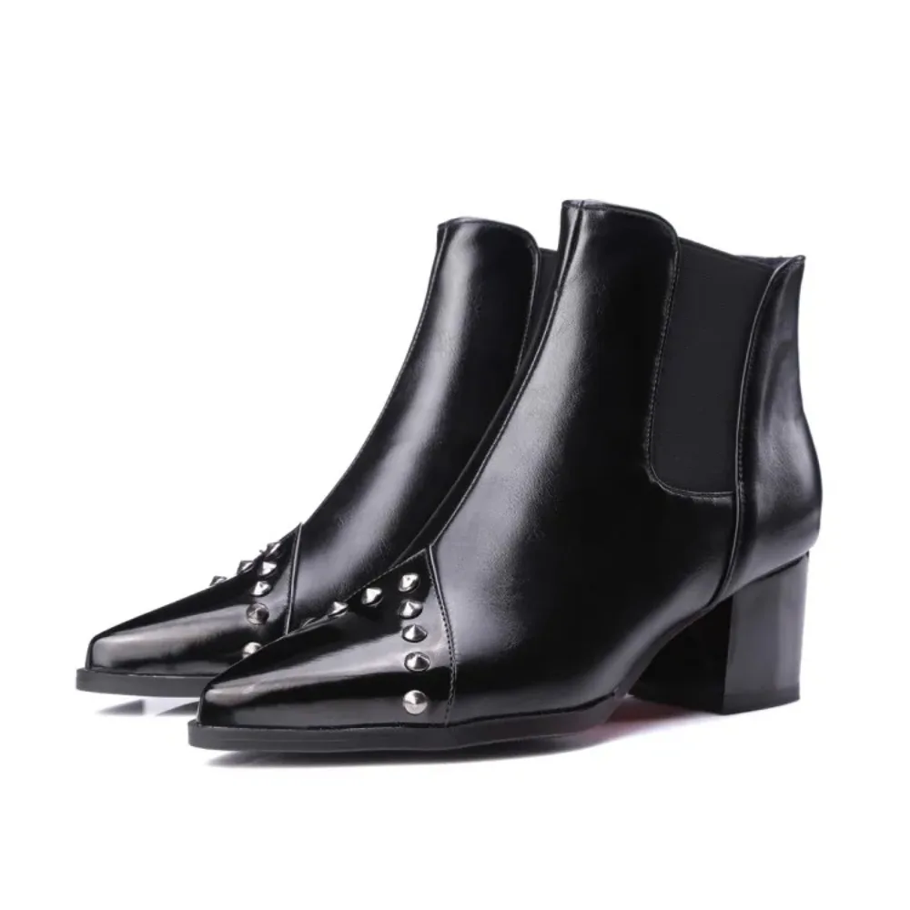 Ankle Boots Women Autumn Winter Thick High Heels Black White Pointed Toe Casual Party Versatile Platform Bootie Big Size 48 75-1