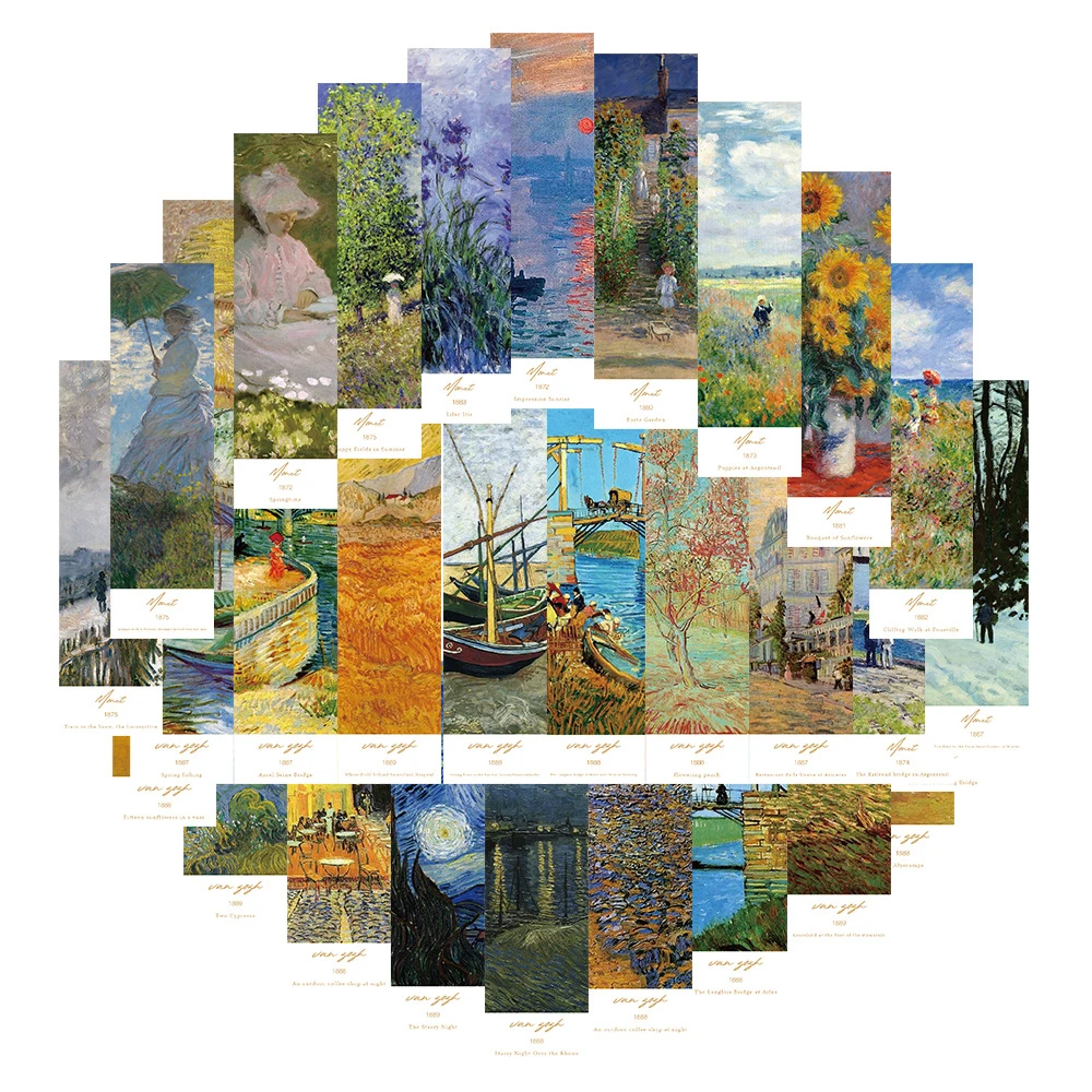 10/30pcs Oil Painting Famous Art Iandscape Stickers Poster Aesthetic Decal Laptop Suitcase Phone Guitar Decoration Sticker Toys