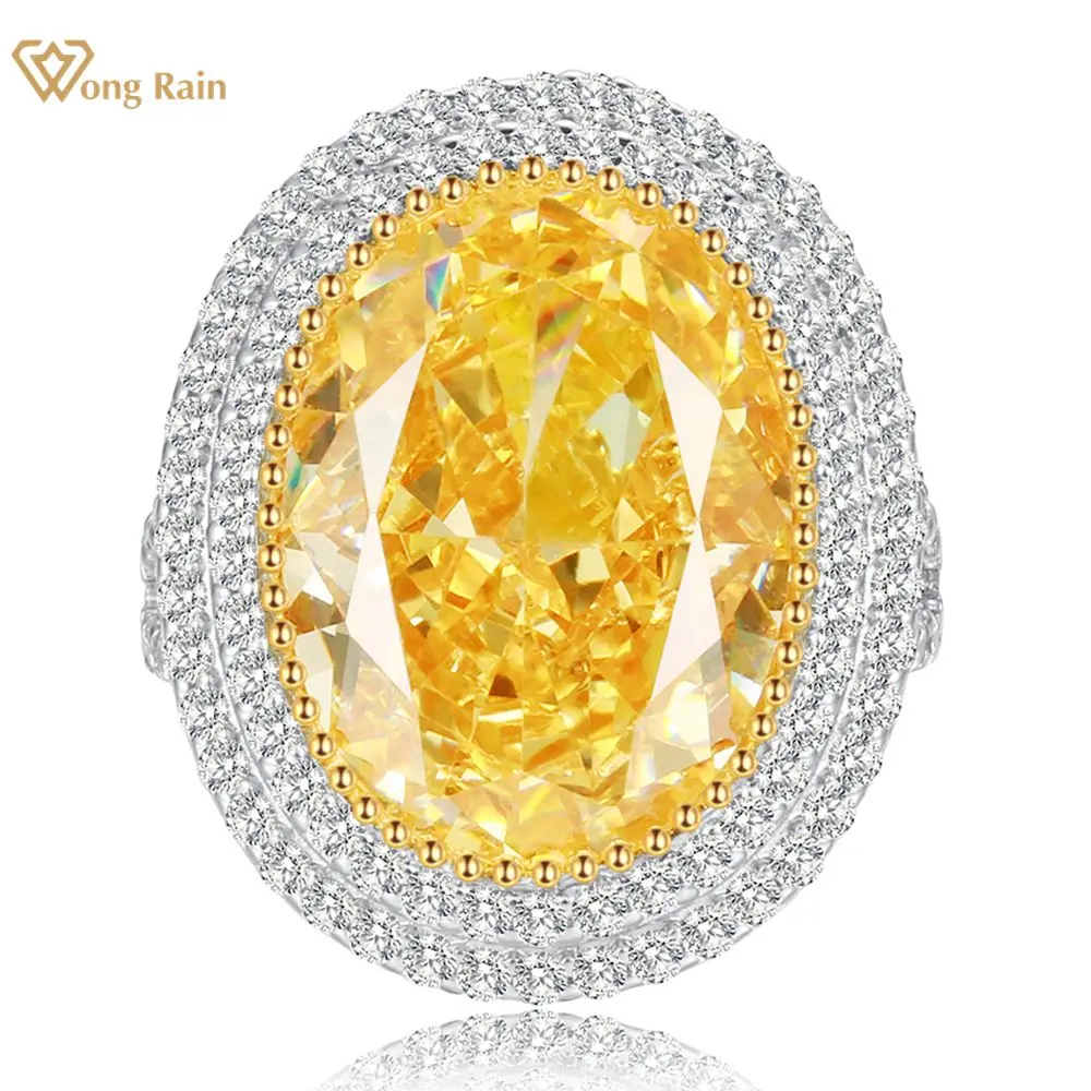 

Wong Rain 100% 925 Sterling Silver Oval Cut 10 CT Simulated Moissanite Gemstone Cocktail Thick 18K Gold Plated Ring Fine Jewelry