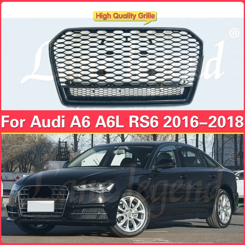 

Front Sport Hex Mesh Honeycomb Hood Grill Gloss Black for Audi A6L/A6 2016 2017 2018 For RS6 Style Front Bumper Hood Cover