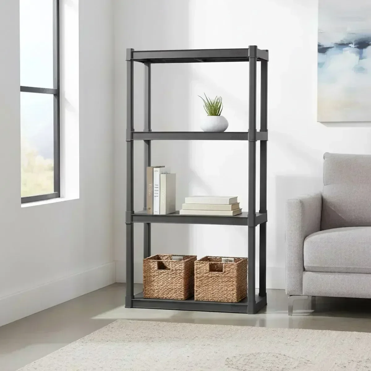 Heavy Duty 4 Shelf Storage Rack Plastic Organizer Kitchen Bathroom Garage Utility