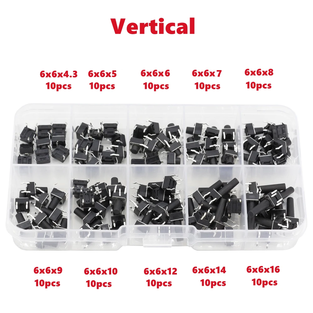 100 PCS 10 models 6*6 Versmérték Lovaglópálca Tapintható Protekció gomb Vasúti váltó készlet height: 4.3 5~16MM Acéloz 4P mikro Vasúti váltó 6x6 kulcs Vasúti váltó