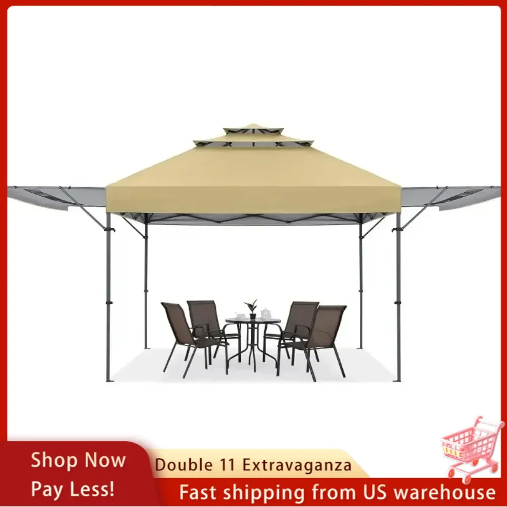 10x17 Instant Canopy Tent 3-Tier Pop Up Canopy with Ventilation and Adjustable Dual Half Awnings(Beige)