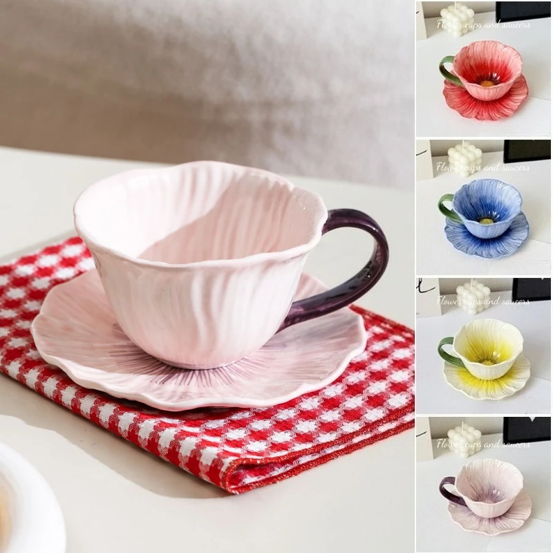 

Exquisite 3D Flower Ceramic Mug & Saucer Set - Niche Latte Coffee Cup for Afternoon Tea & Housewarming Gift Ceramic Coffee Mug