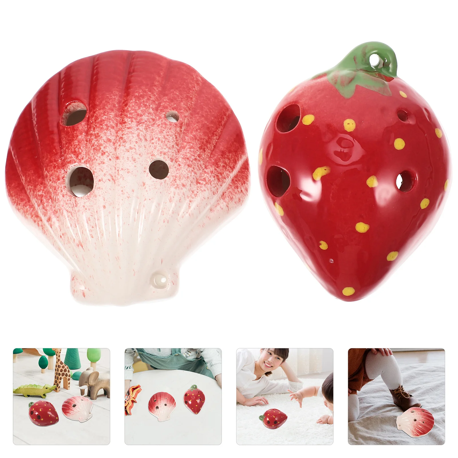 

2Pcs Shell Strawberry Ceramic Ocarina 6-Hole Beginner Wind Instrument Portable Music Tool for Adults Practice Creative Gift