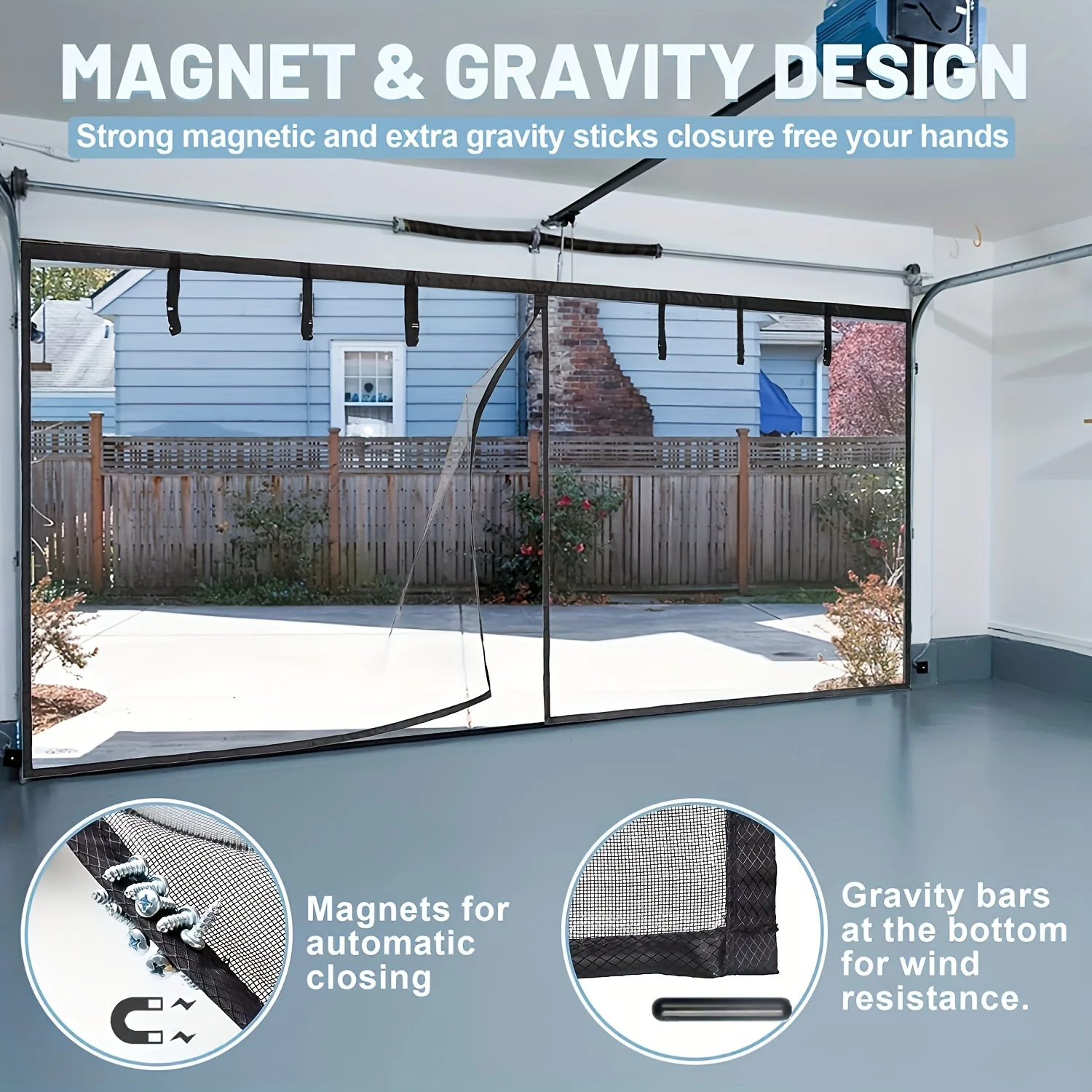 Traditional Magnetic Garage Door Screen, Hands-Free Wind Resistant Airy Mesh - Easy Installation for Home & Business Garages