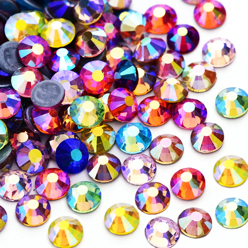 Ss6-Ss30  AB Color Flatback Crystals Glass Beads Hot Fix Rhinestones Stones Strass Glue On Rhinestones For Clothes Decoration