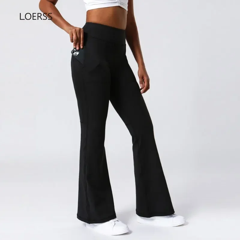 LOERSS Yoga Flared Pants High Waist Wide Leg Pants Sports Running Fitness Trousers Stretch Buttock Lifting Women\'s Casual Pants