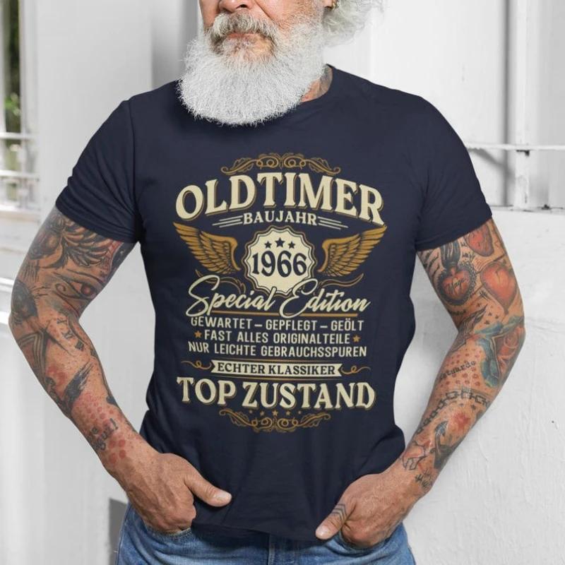 Personalized 60th birthday T-shirt gift for dad or grandpa vintage classic car style born in 1966 fashion mens graphic tshirts