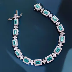 Handmade Lab Aquamarine Diamond Bangle Bracelet 14K White Gold Engagement Wedding Bracelets For Women Bridal Party Jewelry Gift