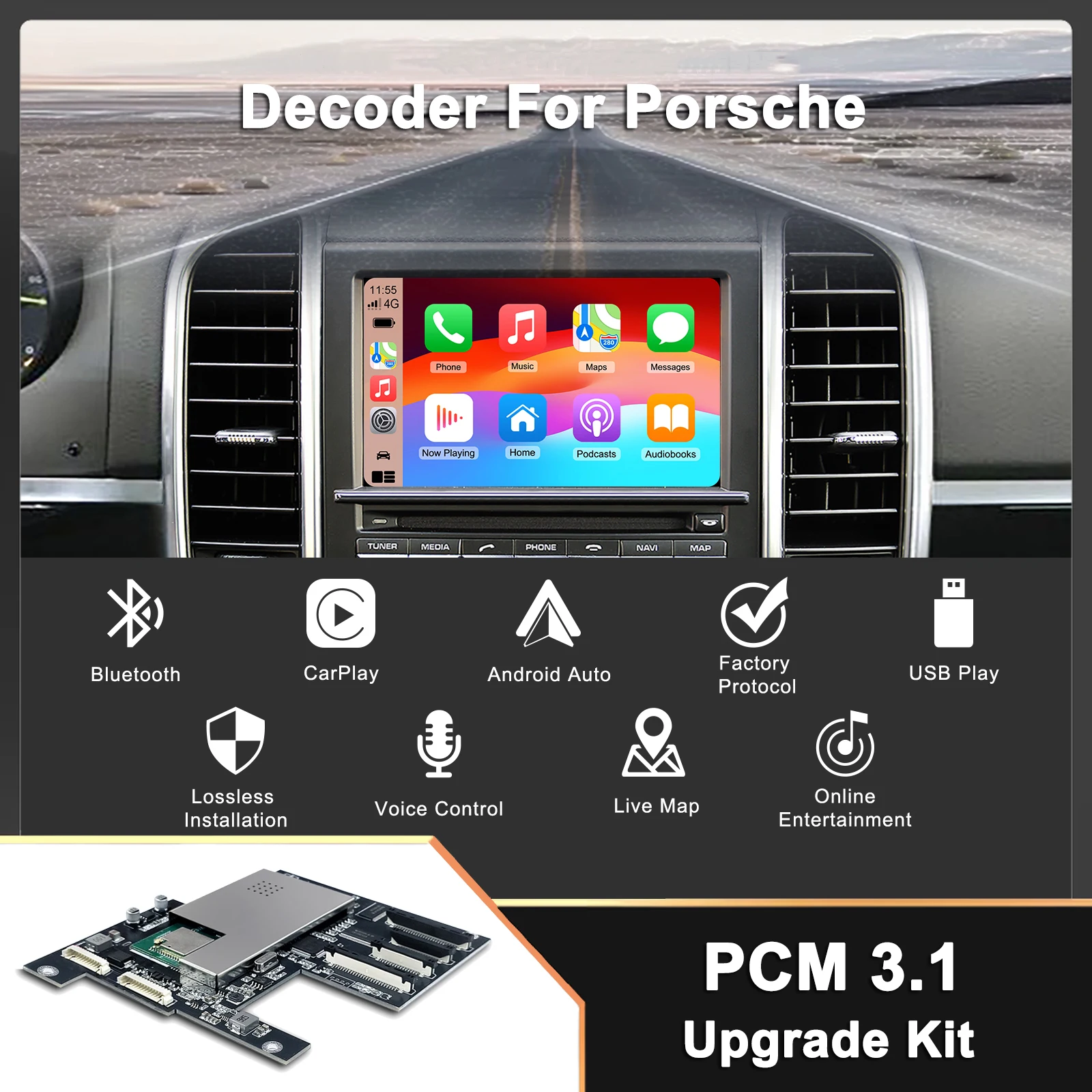 Wireless CarPlay Android Auto Retrofit Kit Decoder Box for Porsche PCM3.1 with OEM Integration Wireless Interconnection Syetem