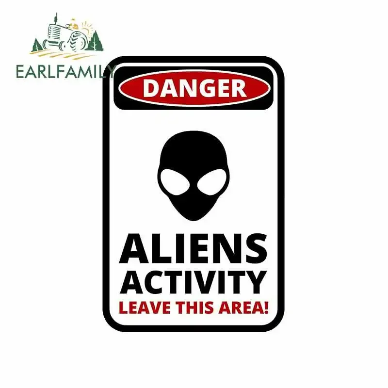

EARLFAMILY 13 см x 8,6 см наклейка на автомобиль с предупреждающим знаком о опасности инопланетной активности, самоклеящаяся графическая наклейка