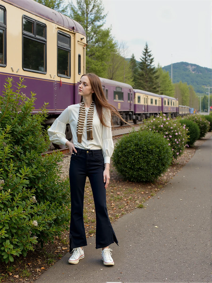 

Джинсы с расклешенным подолом и разрезом, женские разноцветные украшенные повседневные свободные брюки с высокой талией, модные женские брюки, уличная одежда, лето