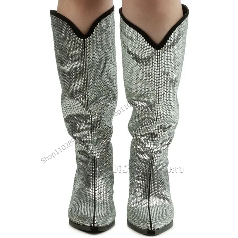 متعدد الألوان حجر الراين ديكور أشار تو الأحذية الانزلاق على أحذية النساء حذاء بكعب عالٍ مكتنز موضة مأدبة 2023 Zapatos Para Mujere