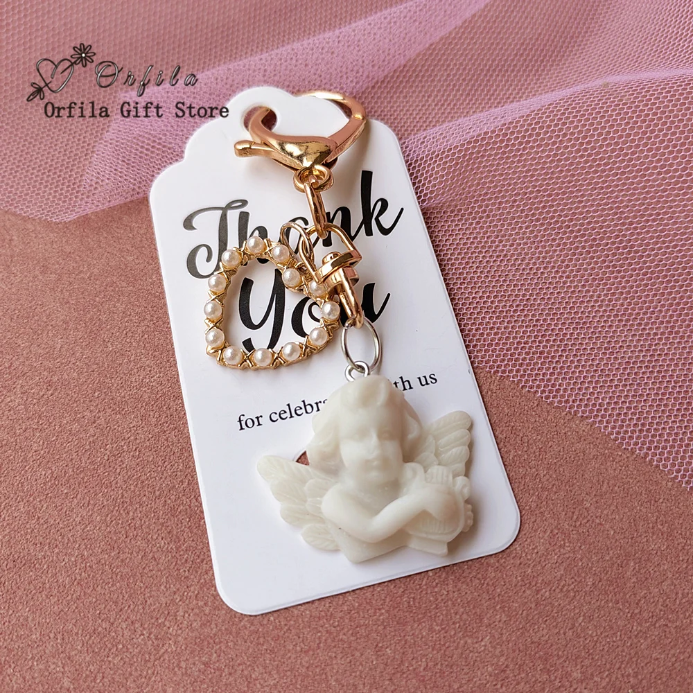 Baby Shower Baptism Gift Angel heart keychain Christening Favor Return Gift First Birthday Party Gift Souvenir