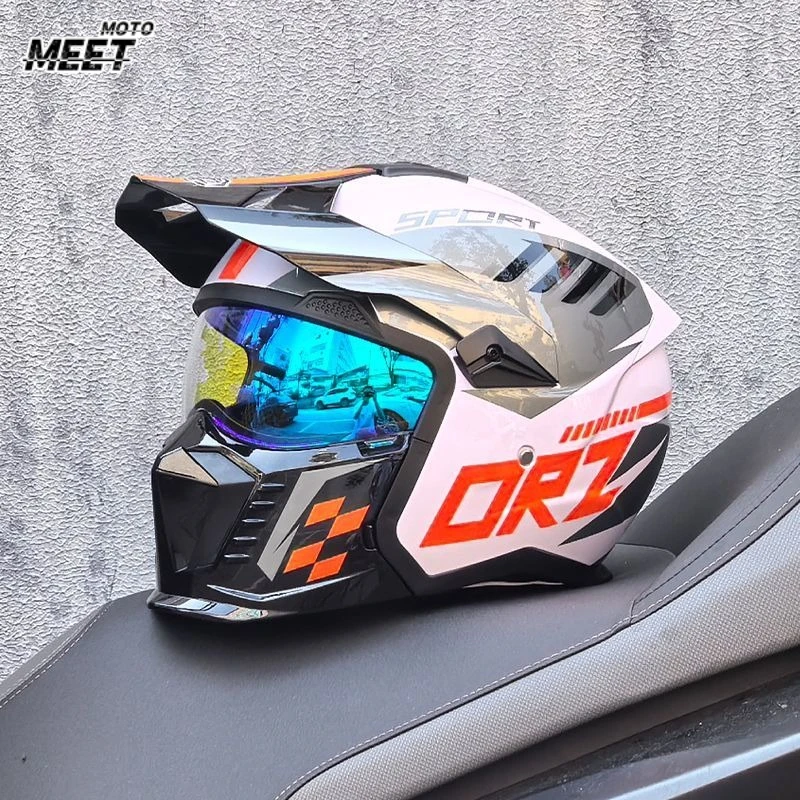

ORZ Street Fighter Combination Helmet Retro Motorcycle Helmet Multifunctional Motorcycle Detachable Half Full Helmet Capacete