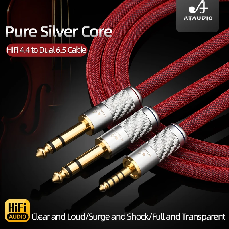 

ATAUDIO Pure Silver HiFi 4.4mm to Dual Stereo TRS 6.5mm Cable Balanced 4.4mm Jack Male to Male 6.5mm Amplifier Audio Cable