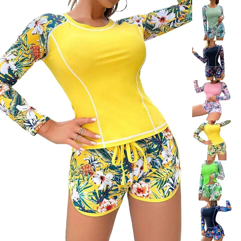 Female Women Beachwear Bikini Set Swimsuit Suit Spring Summer Nylon Printing Pullover S-XL Long Sleeve Brand New