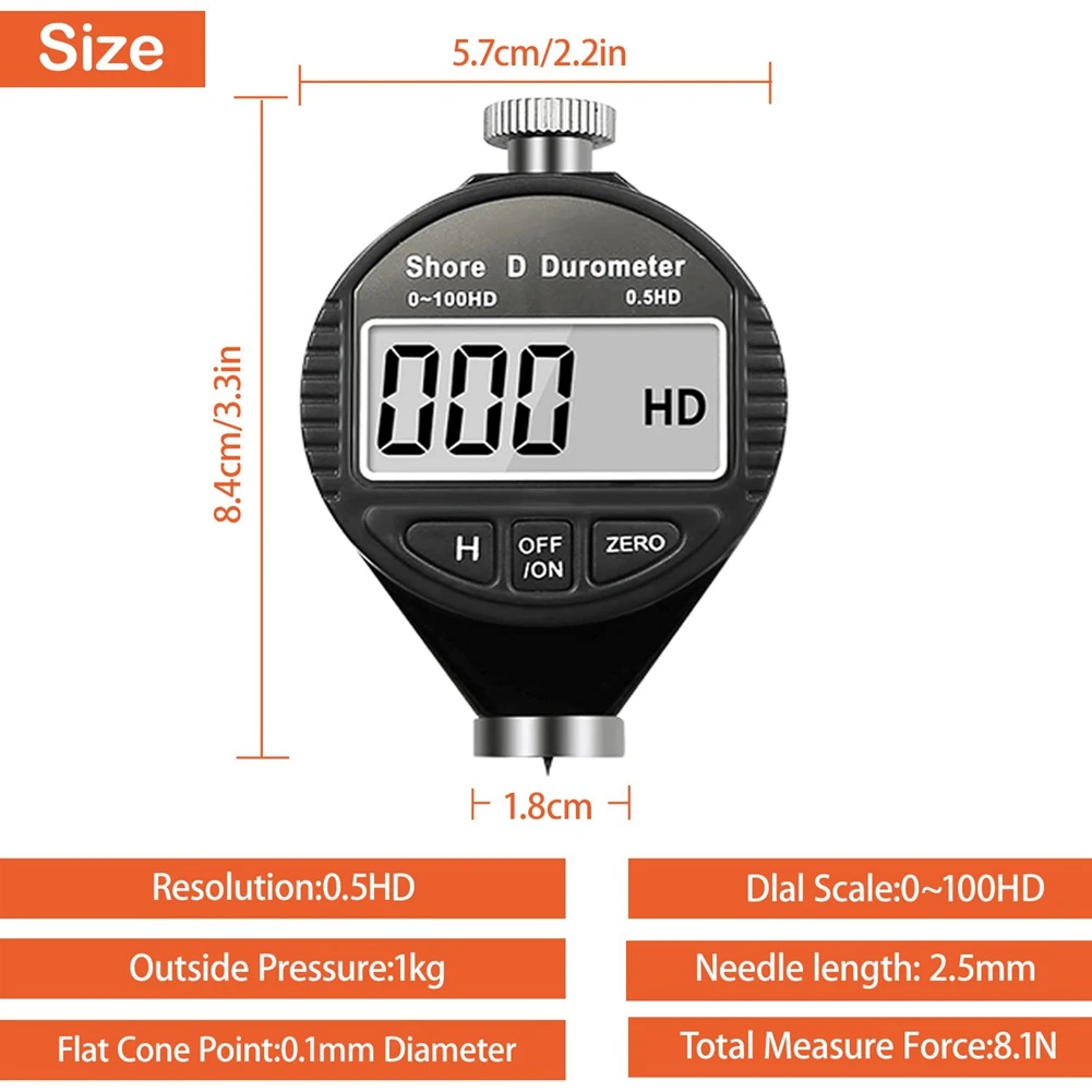 Digital Display Hardness Tester,Portable 0-100HD Hardness Meter Digital Durometer Scale with Large LCD Display (Type D)