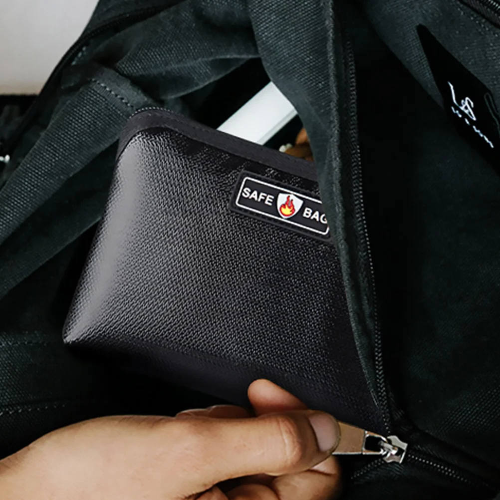 Fireproof File Bag Wallet Storage Versatile Multipurpose 17X12cm Portable Pocket Black Blast-proof Safe Cellphone