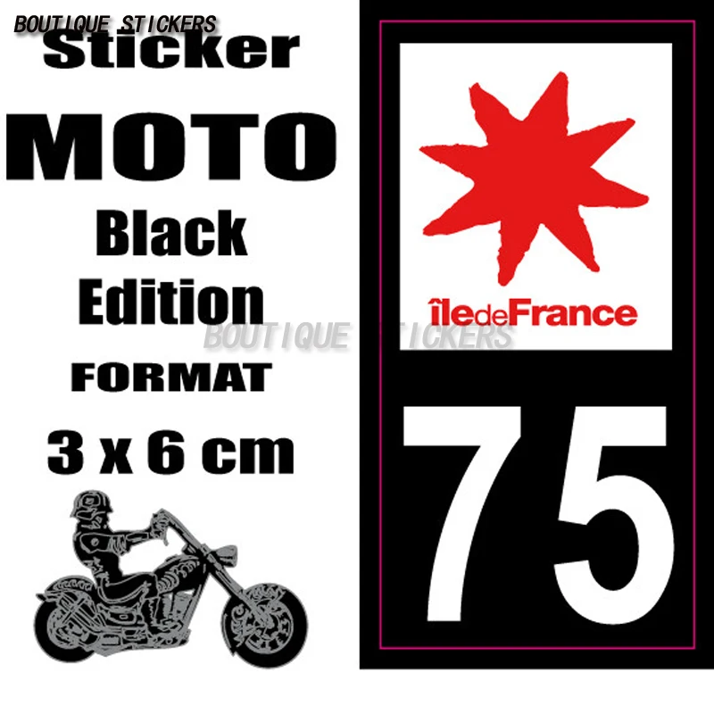 2Pcs Autocollant Plaque D'Immatriculation Française Noir Bleu Moto Département 75 Autocollant Imperméable De PVC De