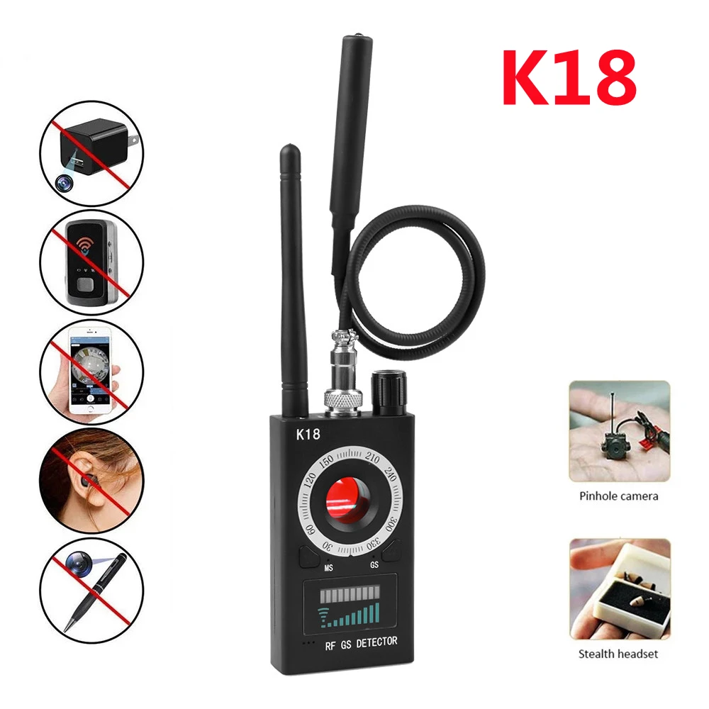 Cámara detectora inalámbrica K18, 1MHz-6,5 GHz, GSM, Audio, buscador de insectos, lente de señal GPS, rastreador RF, anticámara multifunción