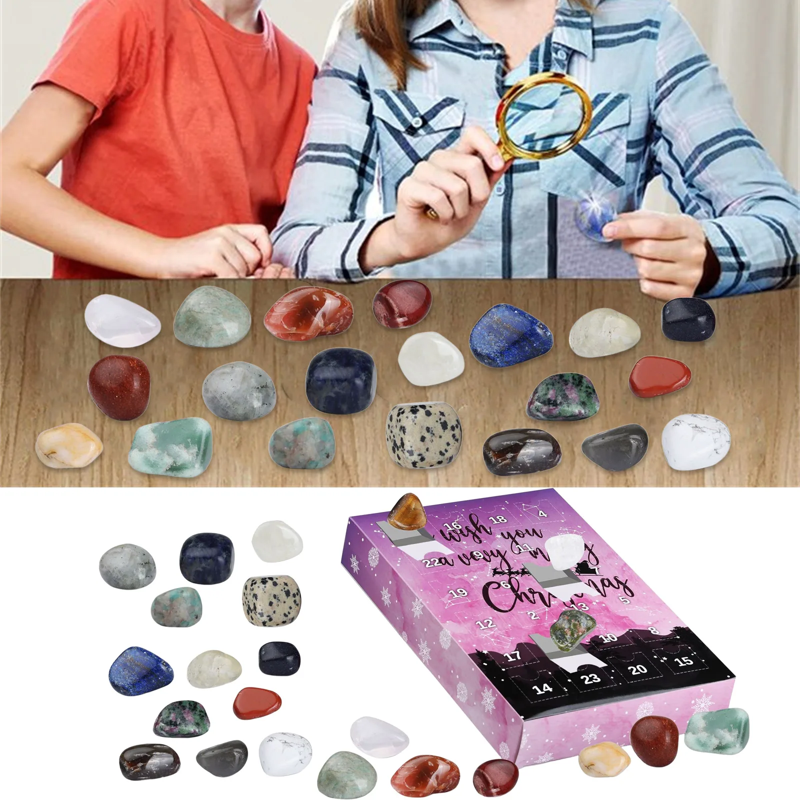 Calendario natalizio per bambini Conto alla rovescia Calendario dell'Avvento in cristallo 2025 per bambini 24 luci ghirlanda Funziona a batteria con timer