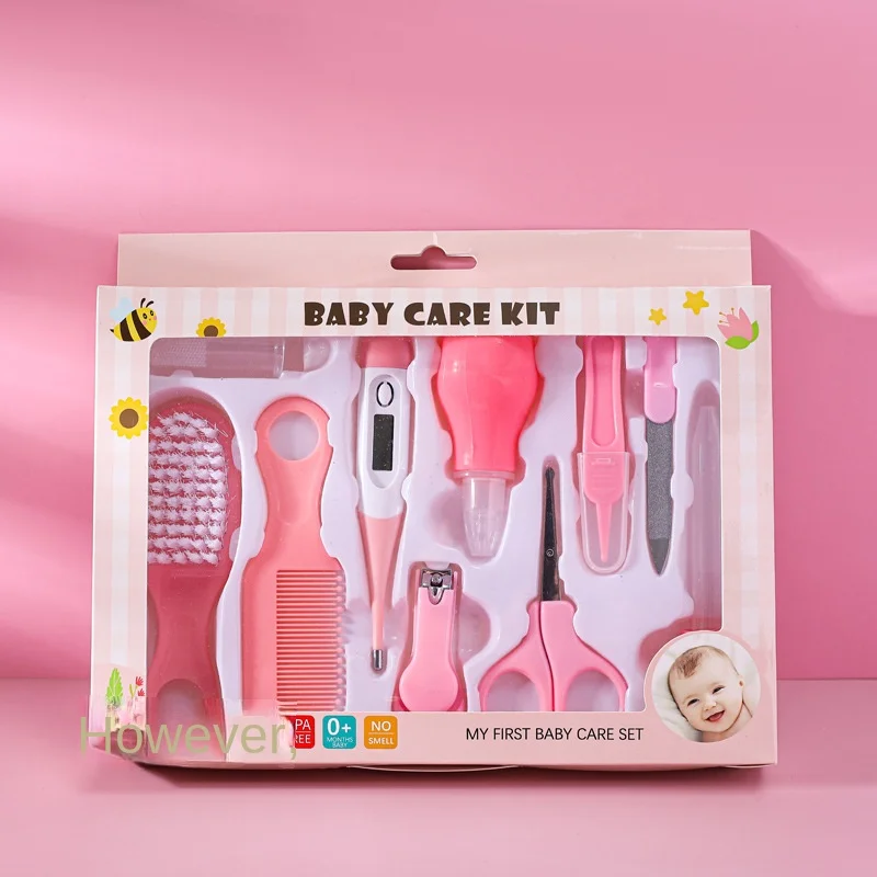 Baby Care Set Baby Nail Clippers Thermometer Toothbrush Care Tools Comb Brush 10-piece Set