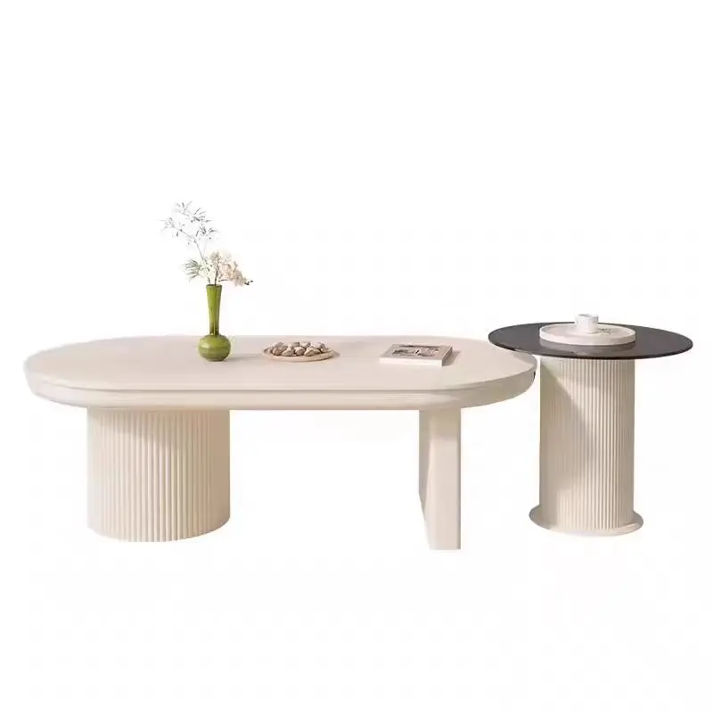 

！@2026 White Luxurious and Sophisticated French Cream Style Low Price High End Living Room Coffee Table Set