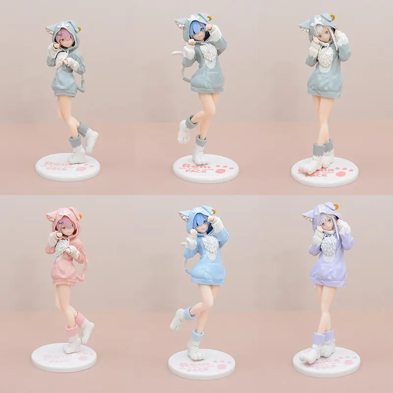 6pcs Anime Re:Zero Rem Ram Emilia Cute Girl Action Figure 20cm Puck Cosplay Hoodie Doll Collect Model Toy Desktop Decor Boy Gift view 6