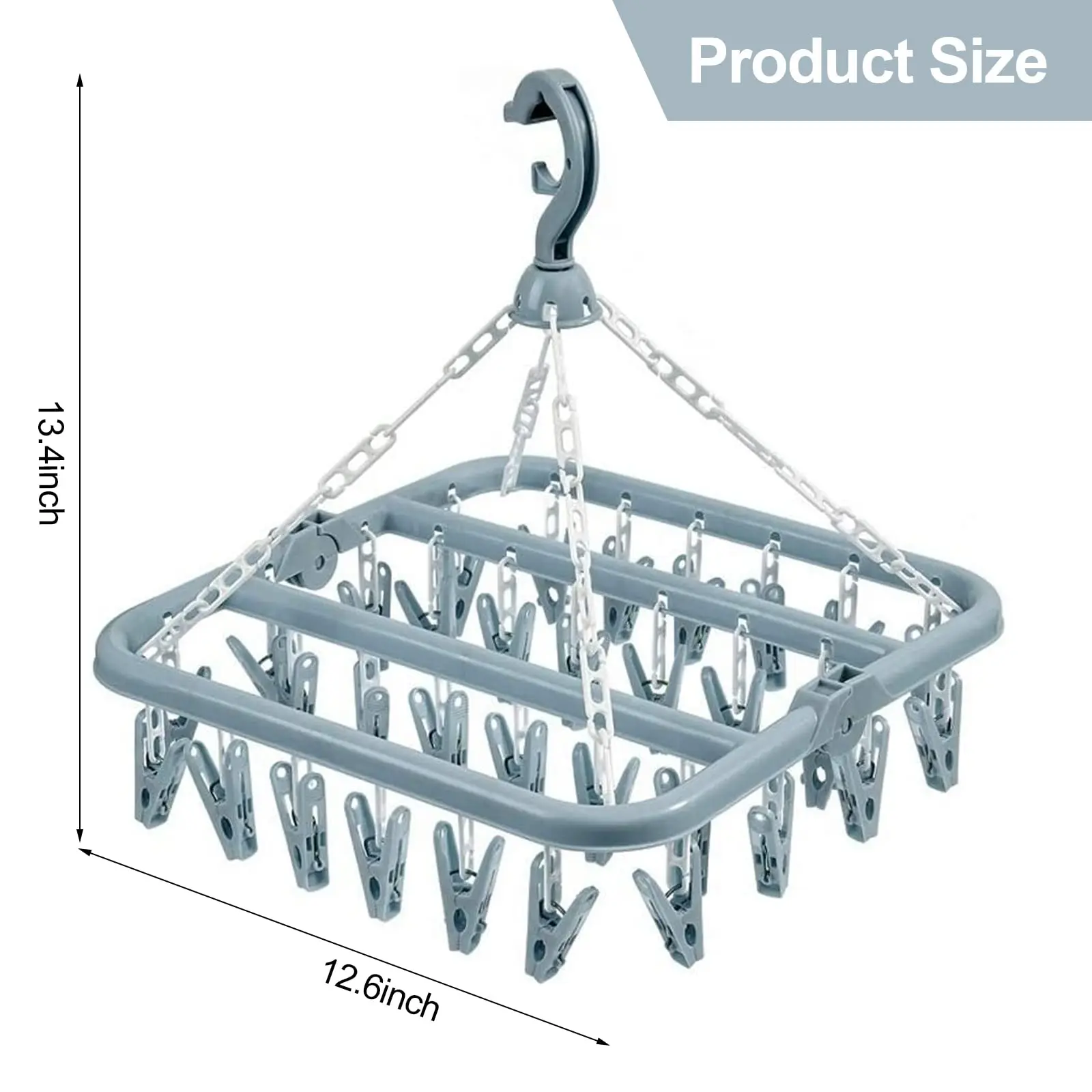 Foldable Drip Hanger with 32 Clips - Plastic Hanging Drying Rack for Clothes Underwear Socks