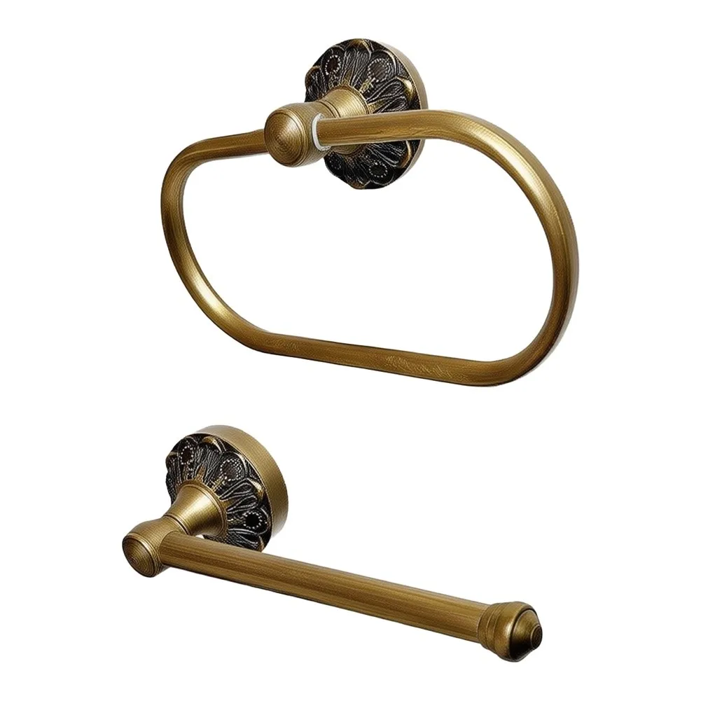 2PCS Elegant Antique Brass Towel Ring And Toilet Paper Holder Set For Bathroom Wall Mount Hardware Accessories