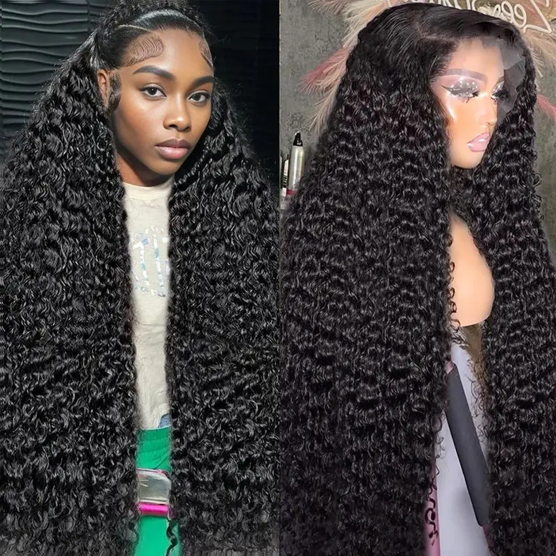 Peruca frontal do laço da onda profunda transparente para mulheres negras, cabelo humano, água encaracolada, perucas dianteiras do laço, 250 densidade, 13x6, 13x4, 30 ", 40"