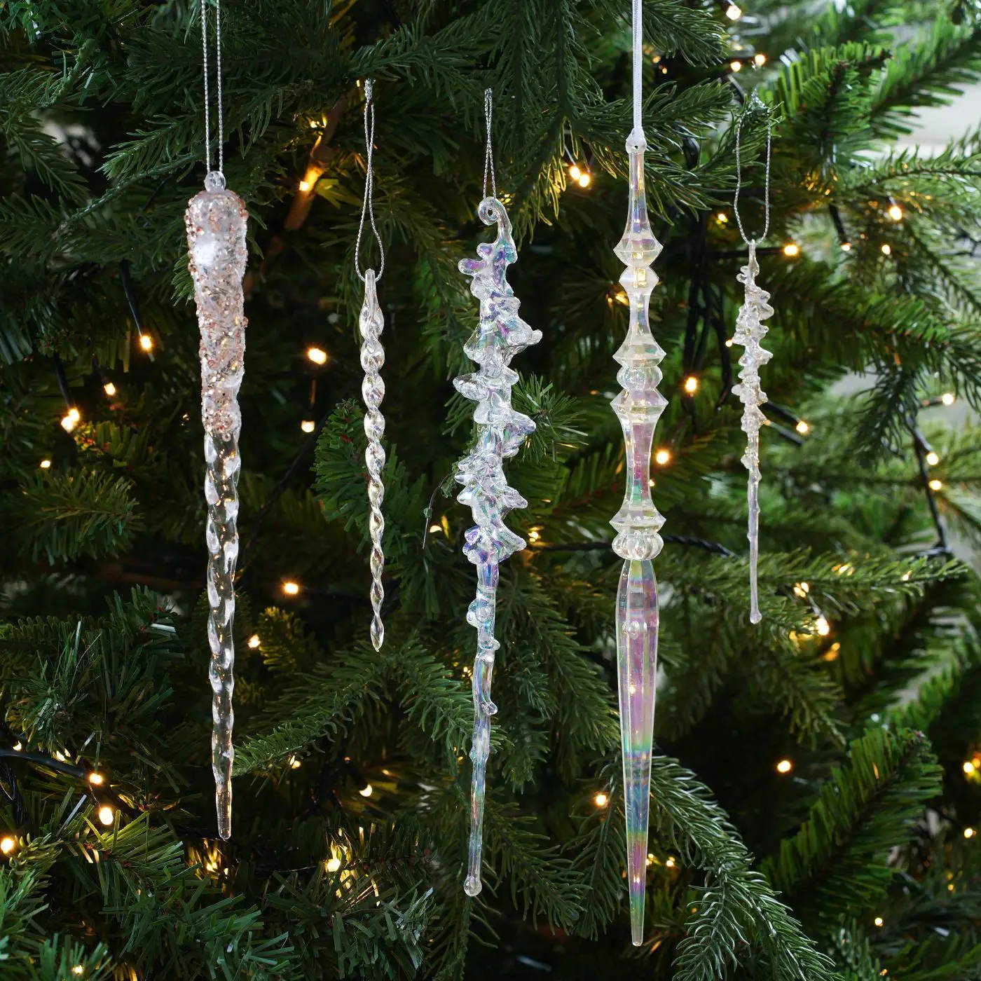 

2/6Pcs Transparent Powder Acrylic Colorful Pendant Ice Pick Icicle Christmas Tree Decoration Hanging Decoration Props