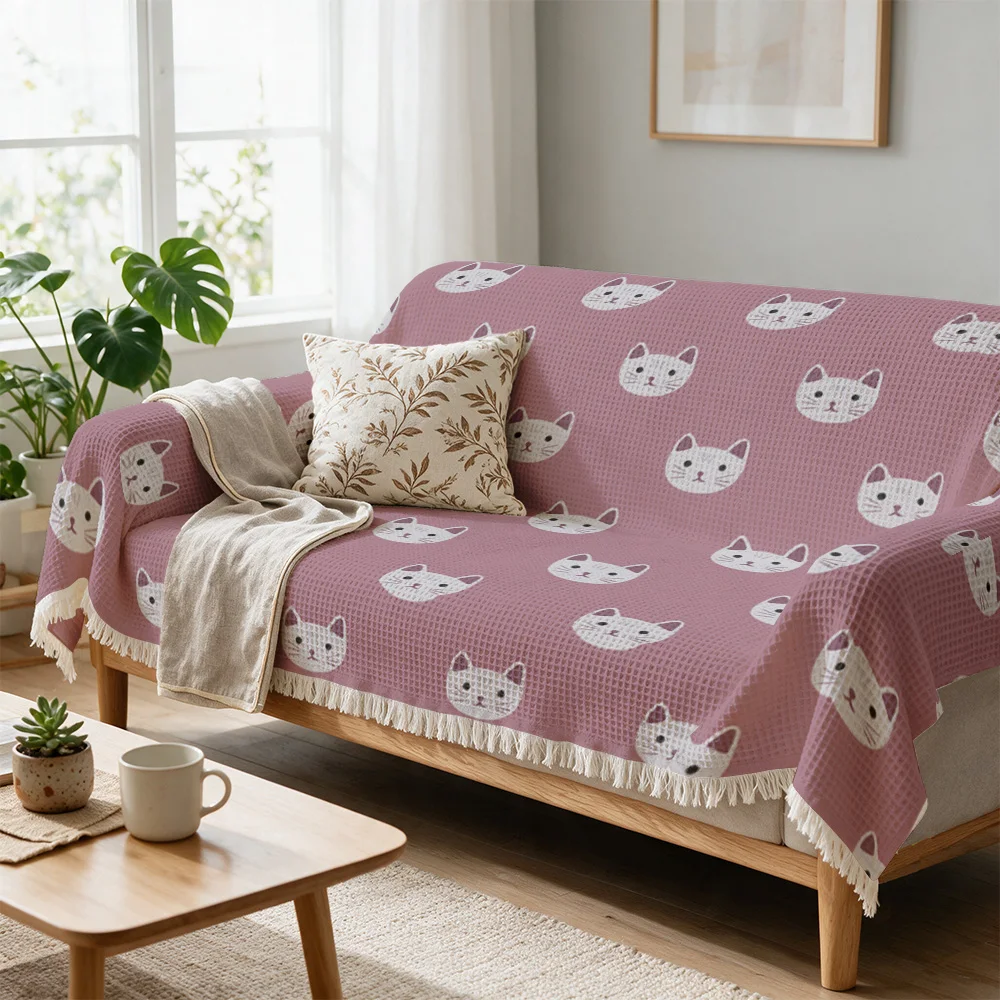 Cute Bunny Face Print Throw Blanket Sofa Cover Couch Decor Cozy Knit Throw for Living Room Seasonal Home Decoration