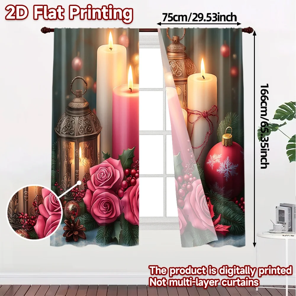 2pcs,Curtains Christmas Candles Roses Ornaments (3) Popular Curtain Versatile Durable Polyester Curtains Decorations For Home