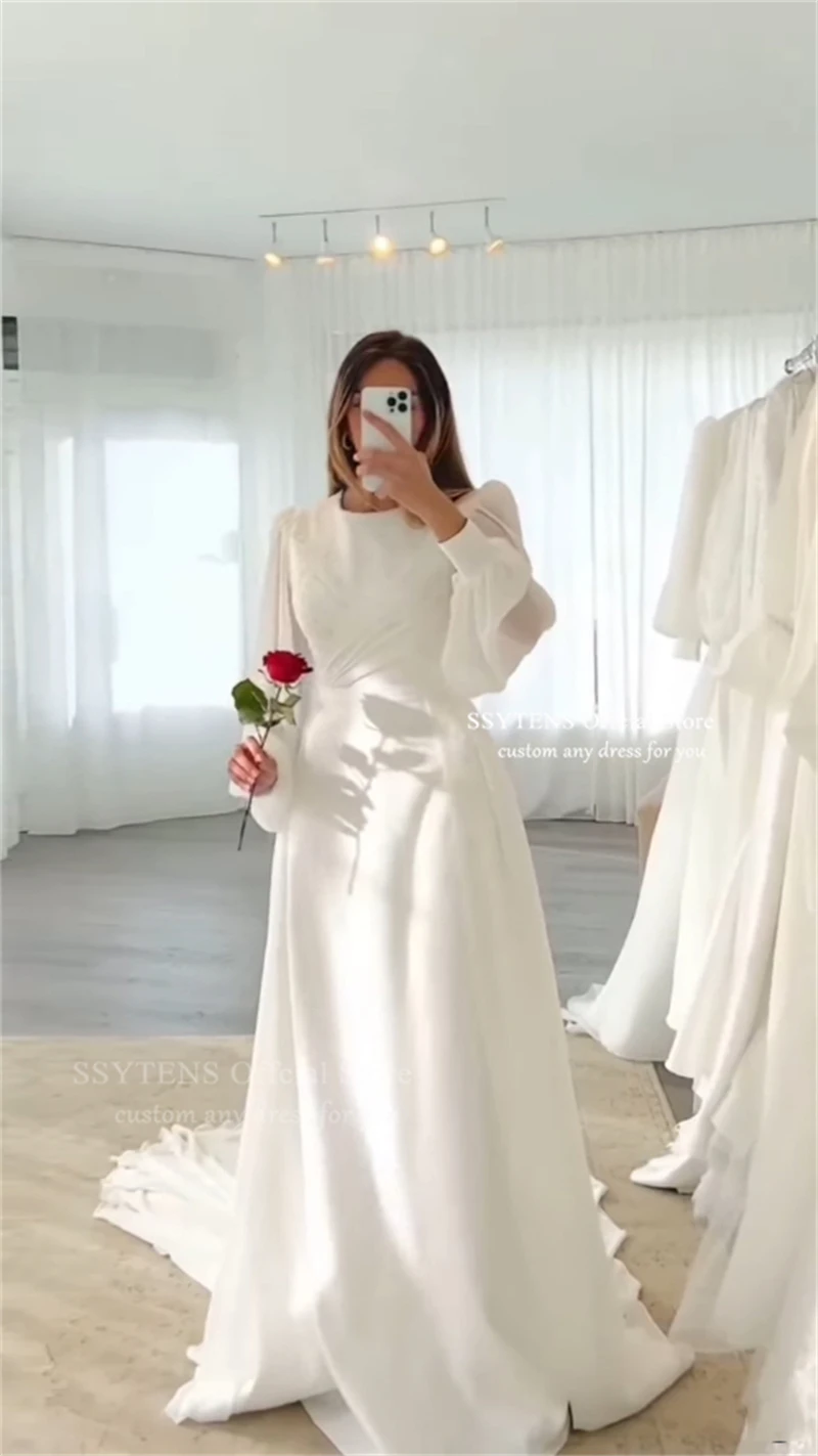 SSYTENS Modest Wedding Dresses Long Sleeves Customized Boho Bride Dress O-Neck Appliques A-Line Bridal Gown Vestidos De Novia view 5