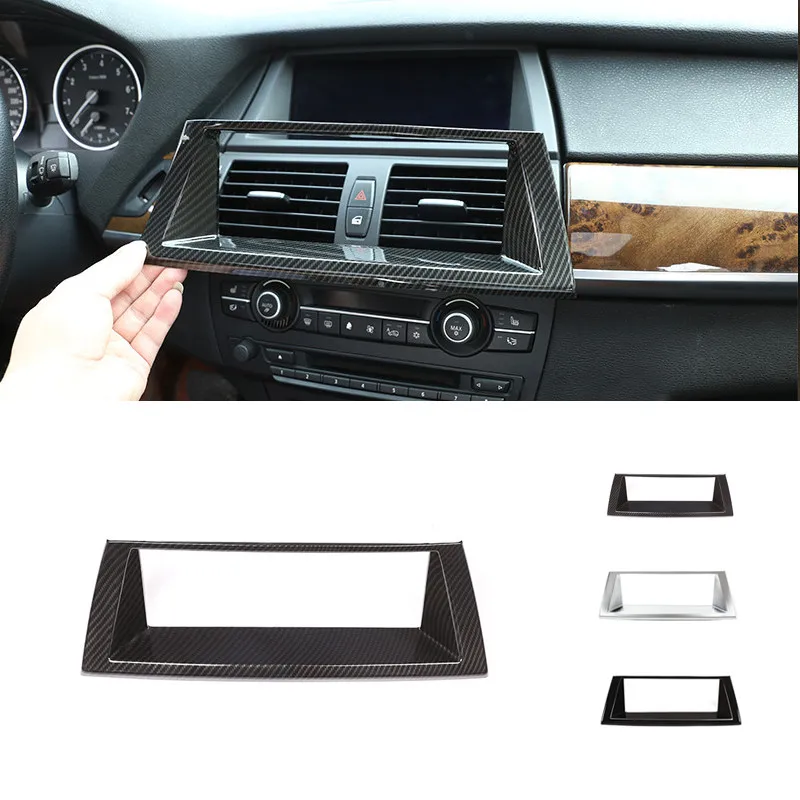 

For BMW X5 X6 E70 E71 2007 - 2013 Car Carbon Fiber Style Interior Dashboard Panel Navigation Screen Frame Cover Replacement Trim