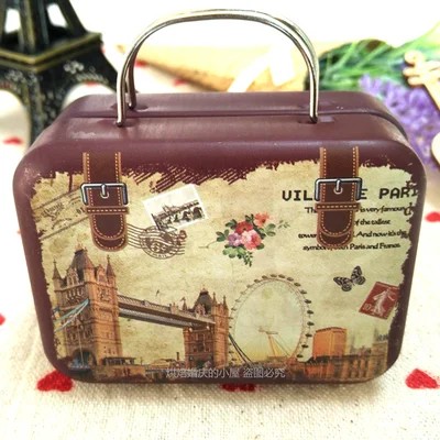 New Hot Sale Mini Storage Tin Box Retro Suitcase Gift Handbag Small Rectangular Candy Box Small Iron Container