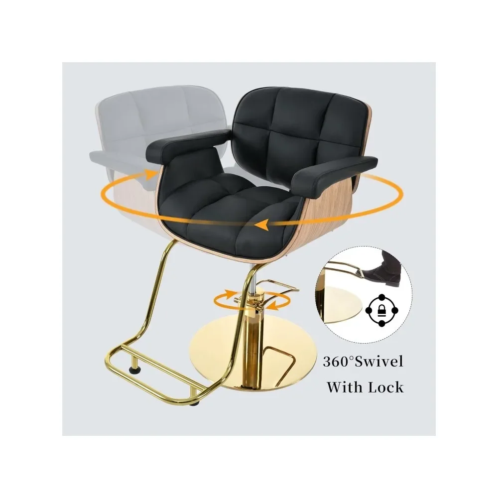 Reposapiés Interior para salón de belleza, silla con rotación de 360 °, reposabrazos ergonómico y soporte Lumbar, color negro