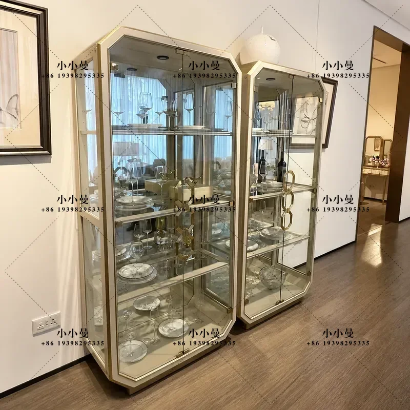 for American Solid Wood Wine Cabinet Shining Stars Light Luxury Glass Display Cabinet Living Room Home Wall Modern Simplicity
