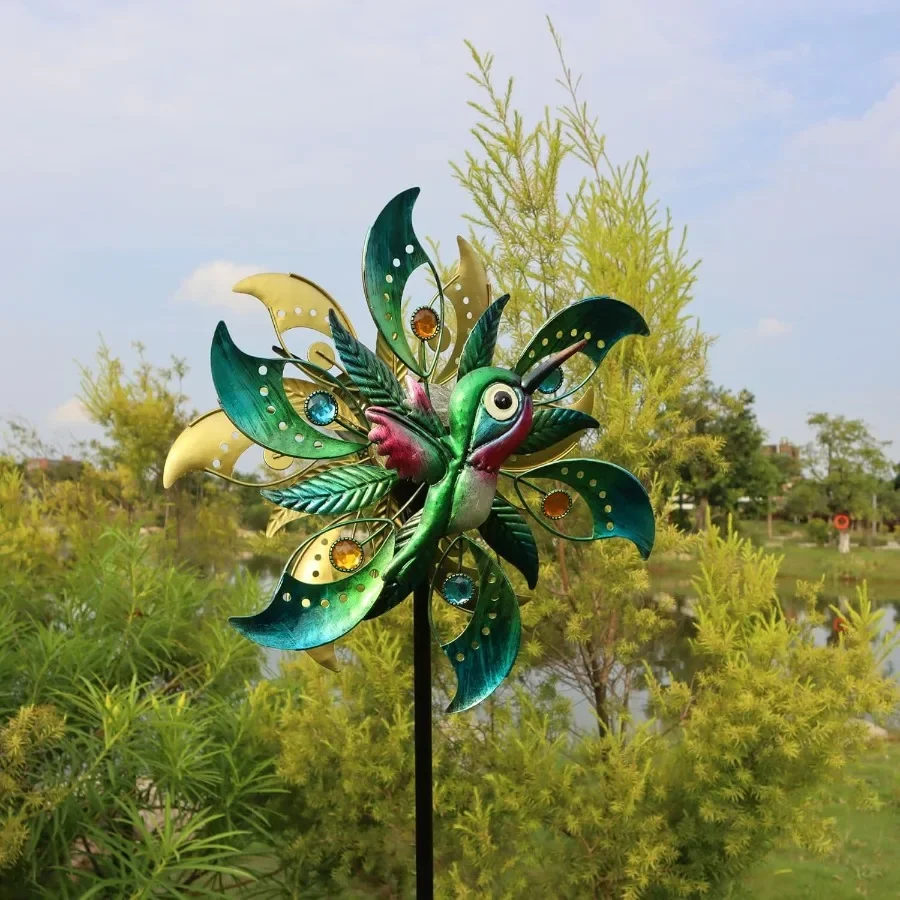 

Hummingbird Solar Wind Spinner with Color Changing LED Light Wind Sculptures and Spinners Outdoor Metal Stake Yard Spinners Gar