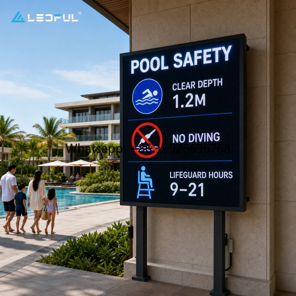 Weatherproof Pool Rule LED Display P4.81 for Pool Safety Information Wall with IP65 protection and high brightness Fixed Install