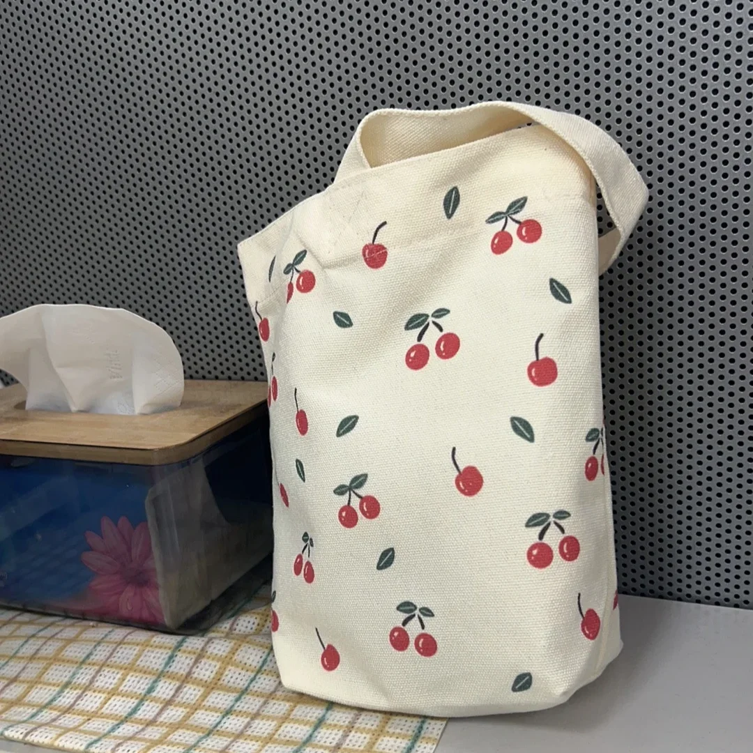 Quick outing Wrist Bag Short Trip Carrier Cute Cartoon Bear Cherry Canvas Lightweight Tote Water Bottle Umbrella Mini Handbag